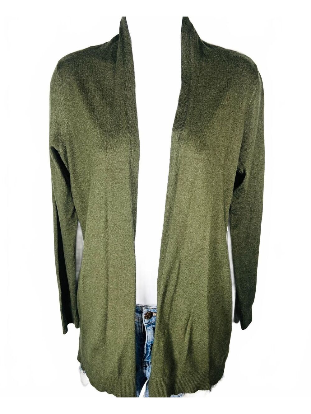 NWT Cyrus Knits Burnt Olive Green Open Front Lightweight Layering Cardigan Small
